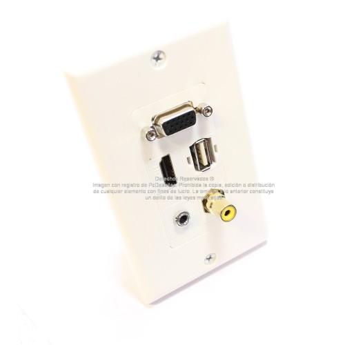 Placa Tapa Decora VGA + HDMI 4k + USB 2.0 + Audio Jack 3.5 mm con opresores + RCA en ABS