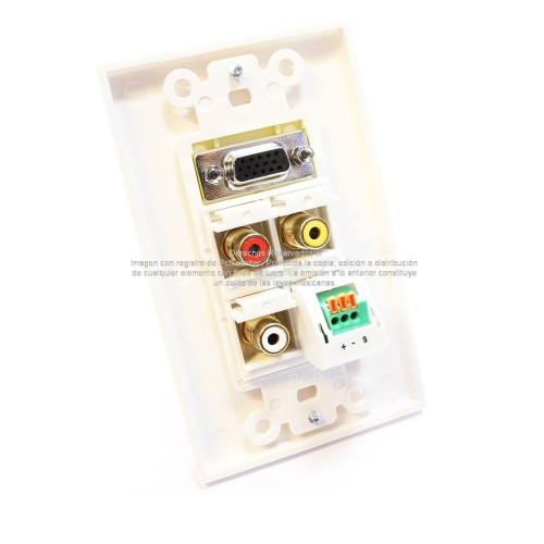 Placa Tapa Decora VGA + Audio Jack 3.5 mm con opresores + RCA AV en ABS