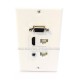 Placa Tapa Decora VGA + HDMI 4k + Audio Jack 3.5 mm con opresores + 2 Cat5e cople en ABS
