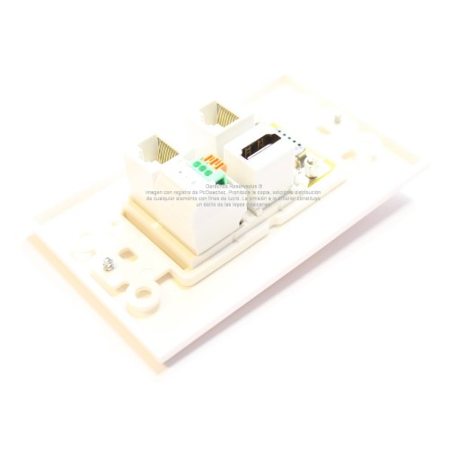 Placa Tapa Decora VGA + HDMI 4k + Audio Jack 3.5 mm con opresores + 2 Cat5e cople en ABS