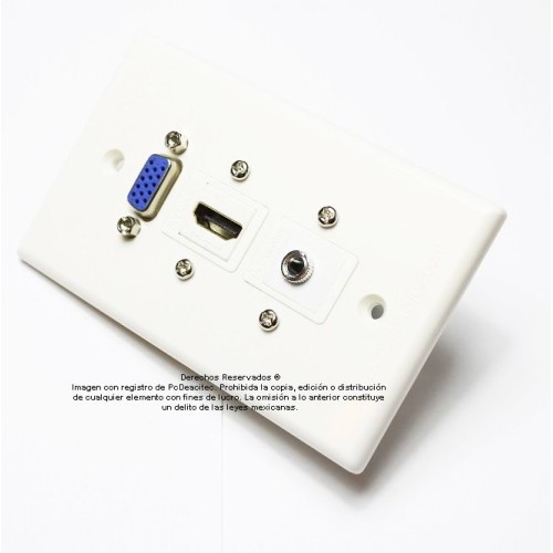 Placa Tapa VGA + HDMI 4k + Jack de audio 3.5 mm con opresores en ABS