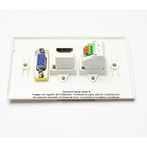 Placa Tapa VGA + HDMI 4k + Jack de audio 3.5 mm con opresores en ABS