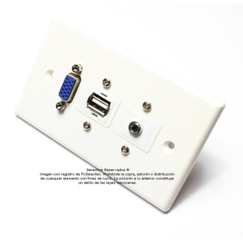 Placa Tapa VGA + USB 2.0 + Audio Jack 3.5 mm con opresores en ABS