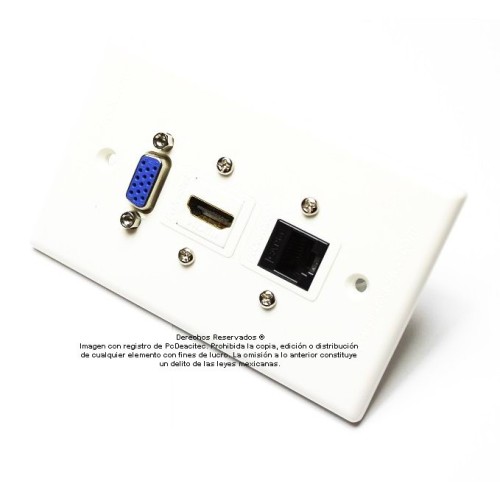 Placa Tapa VGA + HDMI 4k + Jack RJ45 Cat5e en ABS