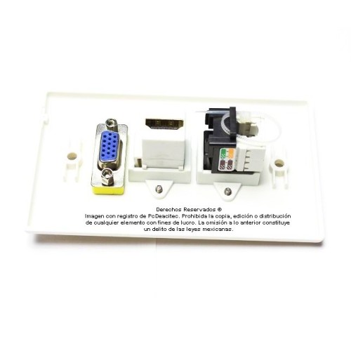 Placa Tapa VGA + HDMI 4k + Jack RJ45 Cat5e en ABS