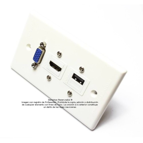 Placa Tapa VGA + HDMI 4k + USB para Carga 1A 5v en ABS