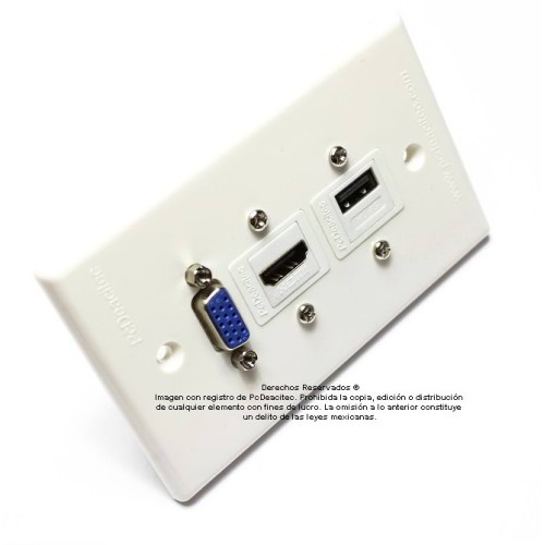 Placa Tapa VGA + HDMI 4k + USB para Carga 1A 5v en ABS