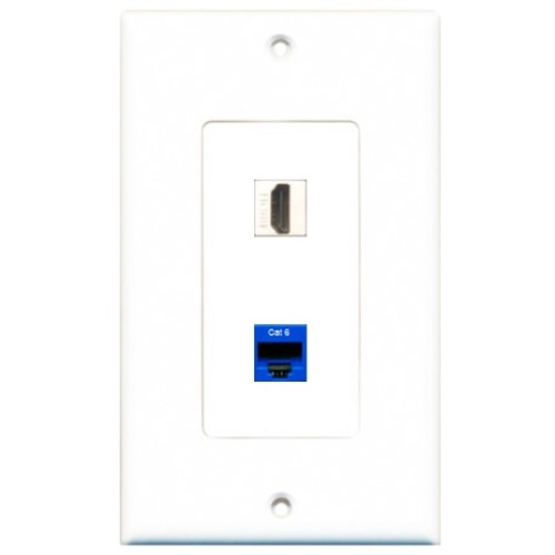 Placa Tapa Decora HDMI 4k keystone + Jack RJ45 Cat6 en ABS