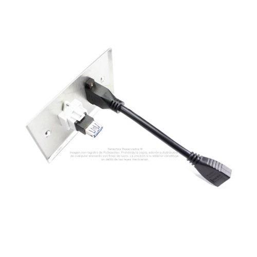 Placa Tapa HDMI 4k pigtail + USB 3.0 en Acero Inoxidable