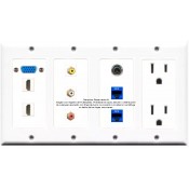 Tablero Placa Tapa Vga + HDMI 1.4 + RCA + Jack RJ45 Cat6 + Contacto Eléctrico en ABS