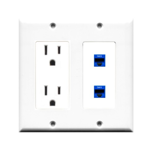 Placa Tapa Contacto Eléctrico Dual + 2 Jack RJ45 Cat6 Cople ABS