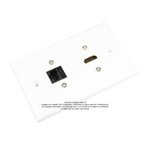 Placa Tapa HDMI 4k + cople Jack RJ45 Cat5e en ABS