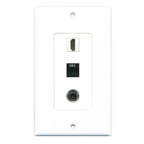 Placa Tapa Decora HDMI 4k + RJ45 Cat5e + Jack 3.5 mm en ABS