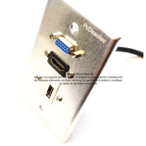 Placa Tapa VGA + HDMI 4k pigtail + USB de carga 1A 5v en Aluminio