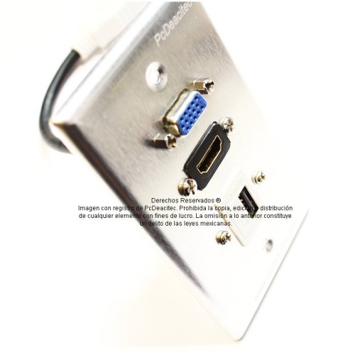 Placa Tapa VGA + HDMI 4k pigtail + USB de carga 1A 5v en Aluminio
