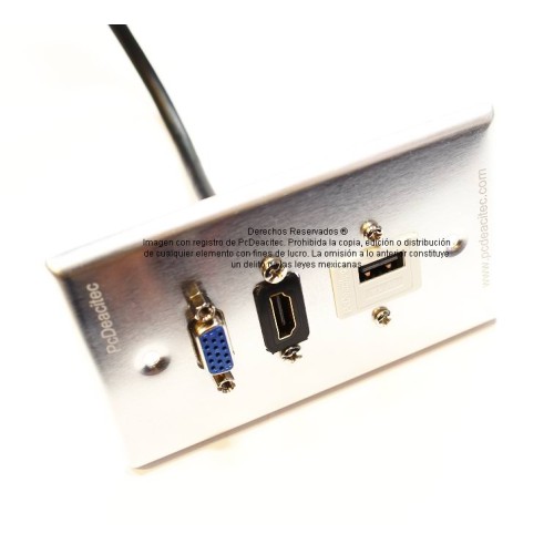 Placa Tapa VGA + HDMI 4k pigtail + USB de carga 1A 5v en Aluminio