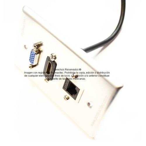 Placa Tapa VGA + HDMI 4k pigtail + Jack RJ45 Cat6 cople en Aluminio