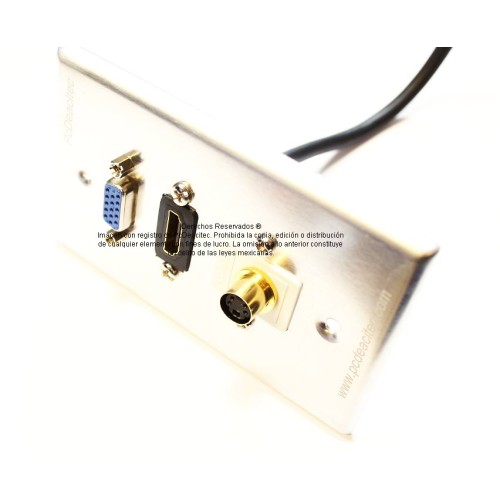 Placa Tapa VGA + HDMI 4k pigtail + S-Video 4 pin en Aluminio