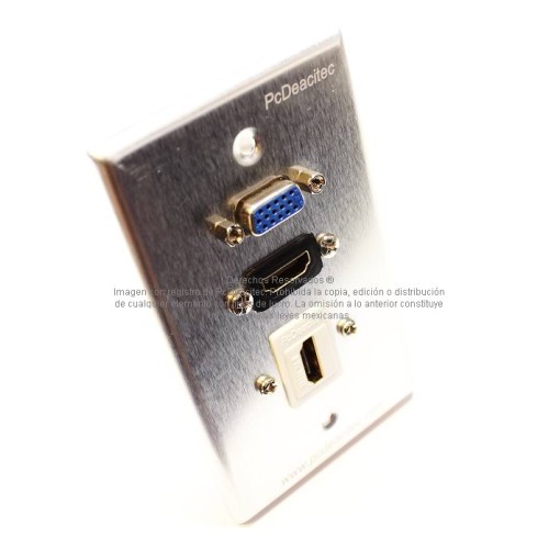 Placa Tapa VGA + HDMI 4k pigtail + HDMI 4k en Aluminio