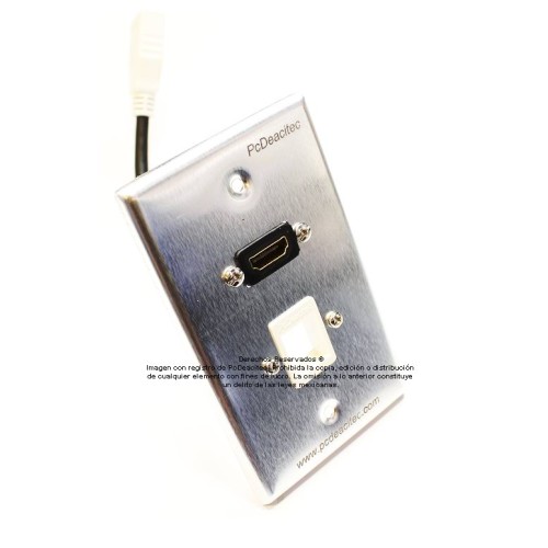 Placa Tapa HDMI 4k pigtail + Keystone Vacío en Aluminio