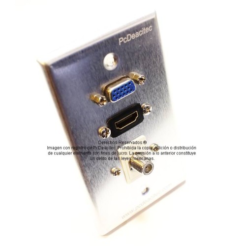 Placa Tapa VGA + HDMI 4k pigtail + Coaxial tipo F en Aluminio