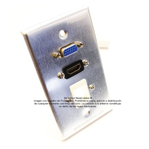 Placa Tapa VGA + HDMI 4k pigtail + Keystone Vacío en Aluminio