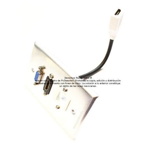 Placa Tapa VGA + HDMI 4k pigtail + Keystone Vacío en Aluminio