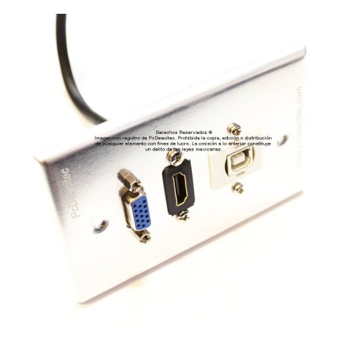 Placa Tapa VGA + HDMI 4k pigtail + USB 2.0 tipo B en Aluminio