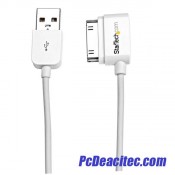 Cable Cargador 1m Conector Dock Apple Ángulo Izquierdo 30 Pines a USB iPod, iPhone, iPad